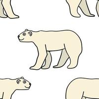 Cartoon doodle linear polar bear seamless pattern. Cute animal background. vector