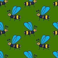Seamless pattern with cartoon doodle linear midge, fly. Childlike insect background.