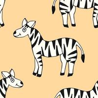 Seamless pattern with cartoon doodle linear zebra. vector