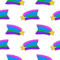 Cute cartoon falling star in doodle style seamless pattern. Abstract background with celestial shapes, comet. vector