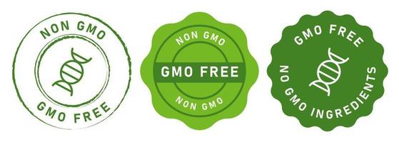 non GMO free no genetically modified organism set emblem sticker tag badge symbol in green vector