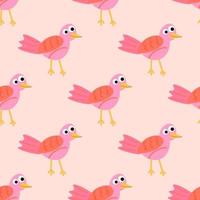 Cute cartoon seamless pattern with tropic bird in flat style. Animal background. vector