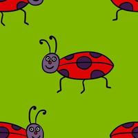 Seamless pattern with cartoon doodle linear ladybug, bug. Insect background. vector