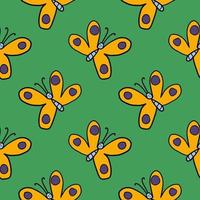 Cartoon doodle butterfly infinity background. Cute insect seamless pattern. vector