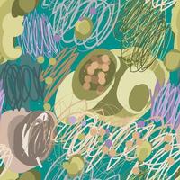 Modern hand draw colorful abstract seamless pattern with doodle geometrical shapes, circles, lines. vector