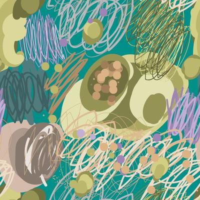 Modern hand draw colorful abstract seamless pattern with doodle geometrical shapes, circles, lines.