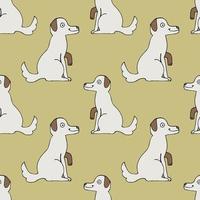Seamless pattern with cartoon doodle linear sitting dog. Animals background. Vector illustration.  Seamless pattern with cartoon doodle linear sitting dog. Animals background.
