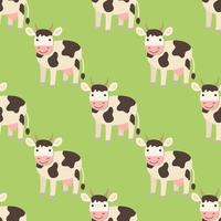 Cute cartoon cow in flat style seamless pattern. Farm animal background. vector