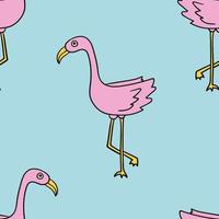 Seamless pattern with cartoon doodle pink flamingo isolated on white background. vector