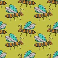 Seamless pattern with cartoon doodle linear midge, fly. Childlike insect background. vector