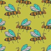 Seamless pattern with cartoon doodle linear midge, fly. Childlike insect background. vector