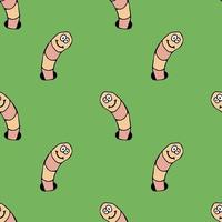 doodleaCartoon linear doodle retro happy worm crawling out of a hole seamless pattern. Animal background. vector