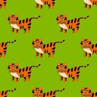 tigeraCartoon tiger seamless pattern in flat style. Wild cat background. vector