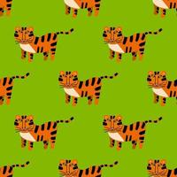 tigeraCartoon tiger seamless pattern in flat style. Wild cat background. vector