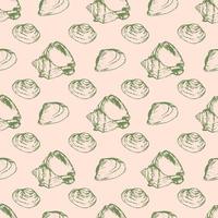 Hand drawn sketched sea shell seamless pattern on pastel pink background. vector