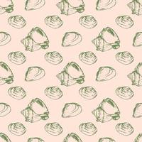 Hand drawn sketched sea shell seamless pattern on pastel pink background. vector