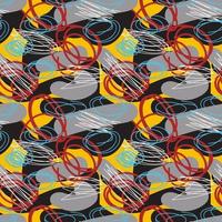 Modern hand draw colorful abstract seamless pattern with doodle geometrical shapes, circles, lines. vector