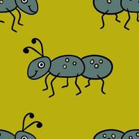 Seamless pattern with cute cartoon doodle linear ant isolated on background. vector