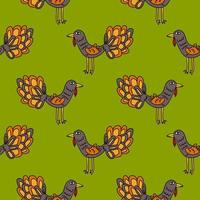 Cartoon rooster, turkey. Bird in doodle style seamless pattern. Farm animal background. vector