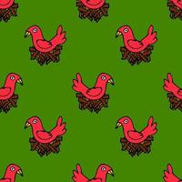 Seamless pattern with cartoon doodle bird in the nest. vector