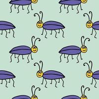 Seamless pattern with cute cartoon doodle linear bug isolated on background. vector