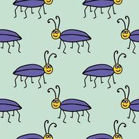 Seamless pattern with cute cartoon doodle linear bug isolated on background. vector