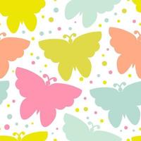 Cute colorful seamless pattern with dots, butterfly on white. Wrapping paper background. vector