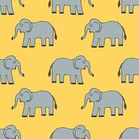 Seamless pattern with cartoon doodle elephant. Wrapping paper, textile, fabric. vector