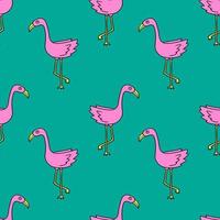 Seamless pattern with cartoon doodle pink flamingo isolated on white background. vector