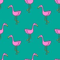 Seamless pattern with cartoon doodle pink flamingo isolated on white background. vector