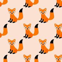 Seamless pattern with cute happy cartoon fox in flat style. Woodland animal background.