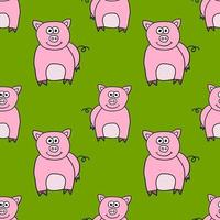 Cartoon doodle pig seamless pattern, animal background. vector