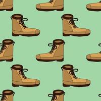 Cute doodle footwear, boots seamless pattern. Shoes shop background. vector