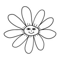 maravillosa flor hippie sonriente. Estampado de flores de margarita sonriente retro positivo. vector