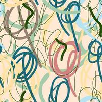 Modern hand draw colorful abstract seamless pattern with doodle geometrical shapes, circles, lines. vector