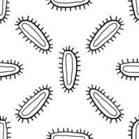 Cute doodle bacterium, bacillus, virus seamless pattern isolated on white background. Cell cartoon element. vector