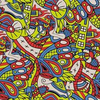 lindo doodle abstracto dibujo artístico de patrones sin fisuras. fondo con arte de garabatos loco y desordenado con diferentes formas, rizos. textura de fantasía, textil, envoltura, tela. vector