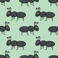 Seamless pattern with cute cartoon doodle linear ant isolated on background. vector