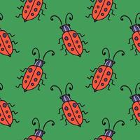 Seamless pattern with cute cartoon doodle linear bug isolated on background. vector