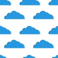 Abstract seamless pattern with blue striped clouds isolated on white background. vector