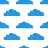 Abstract seamless pattern with blue striped clouds isolated on white background. vector