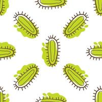 Cute doodle bacterium, bacillus, virus seamless pattern isolated on white background. Cell cartoon element. vector