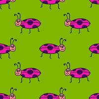 Seamless pattern with cartoon doodle linear ladybug, bug. Insect background. vector
