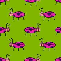 Seamless pattern with cartoon doodle linear ladybug, bug. Insect background. vector