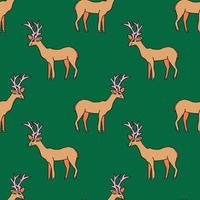 Cartoon doodle linear deer seamless pattern. Animal background. vector