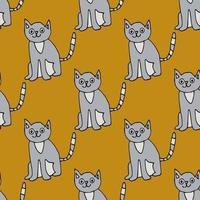 Cartoon doodle cat seamless pattern. Pet, animal background. vector