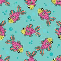 Cute colorful cartoon fish seamless pattern. Tropical ocean life. Animal wrapping paper. vector