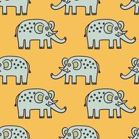 Seamless pattern with cartoon doodle elephant. Wrapping paper, textile, fabric. vector