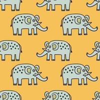 Seamless pattern with cartoon doodle elephant. Wrapping paper, textile, fabric. vector