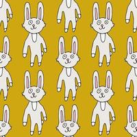 Cartoon doodle linear funny bunny, rabbit seamless pattern. Animal background.